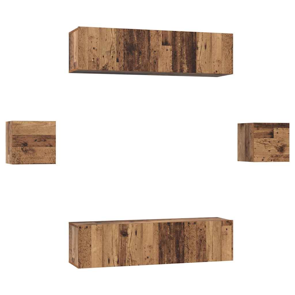 TV Cabinet Set Wall-mounted 6 pcs Old wood Engineered wood