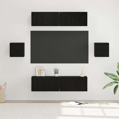 TV Cabinet Set Wall-mounted 6 pcs Black oak Engineered wood