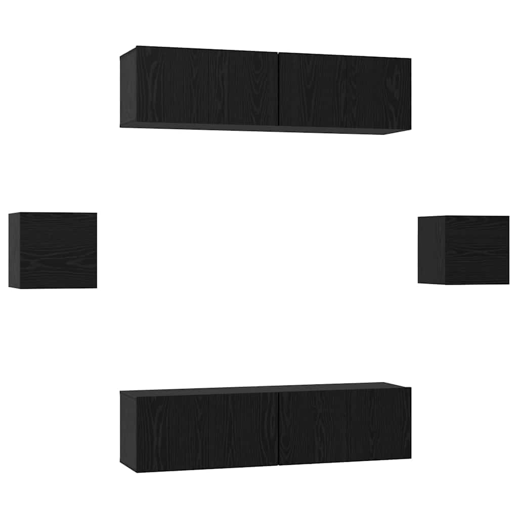 TV Cabinet Set Wall-mounted 6 pcs Black oak Engineered wood