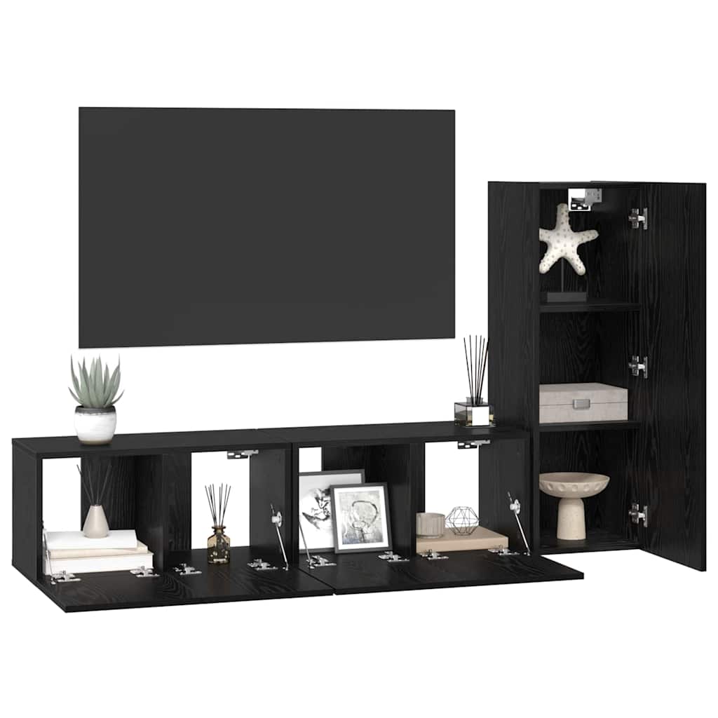TV Cabinet Set 3 pcs Black oak 60 x 30 x 30 cm Engineered Wood