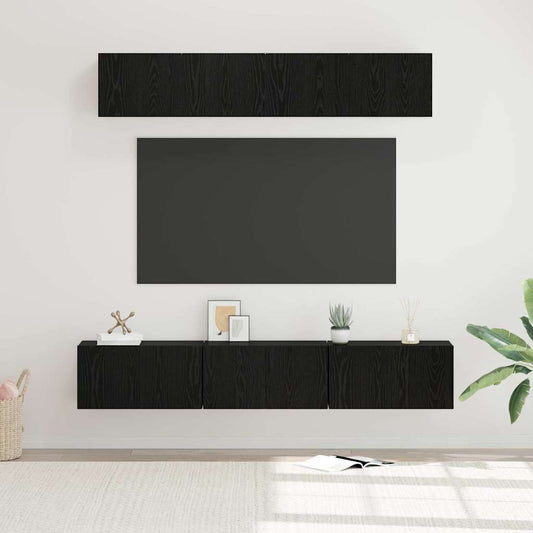 TV Cabinet Set Wall-mounted 5 pcs Black Oak Engineered Wood