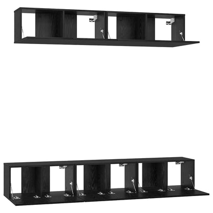 TV Cabinet Set Wall-mounted 5 pcs Black Oak Engineered Wood