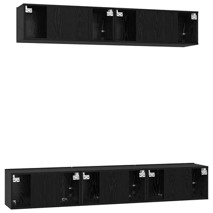 TV Cabinet Set Wall-mounted 5 pcs Black Oak Engineered Wood