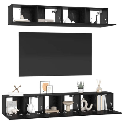 TV Cabinet Set Wall-mounted 5 pcs Black Oak Engineered Wood