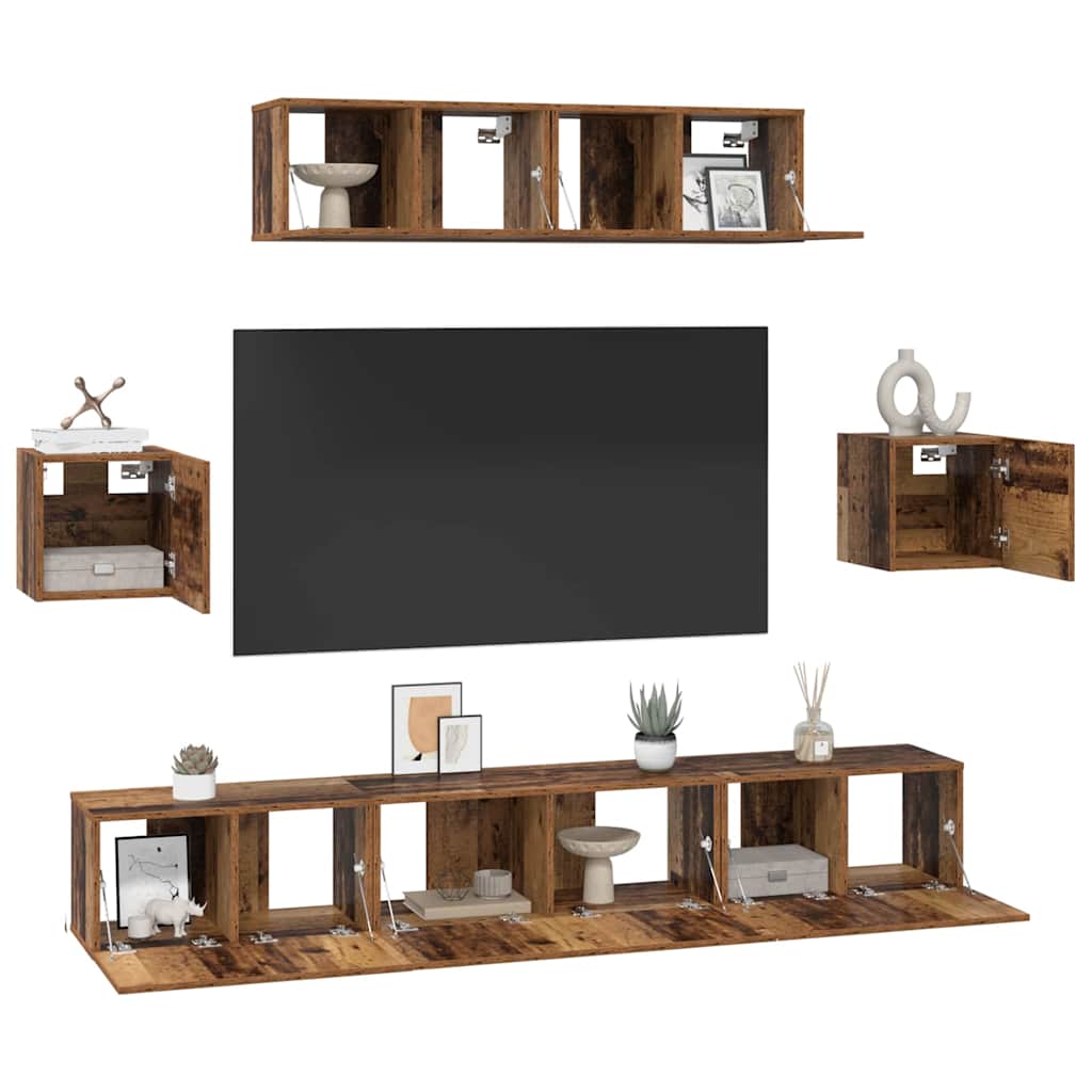 TV Cabinet Set 7 pcs Old wood 80 x 30 x 30 cm Engineered wood
