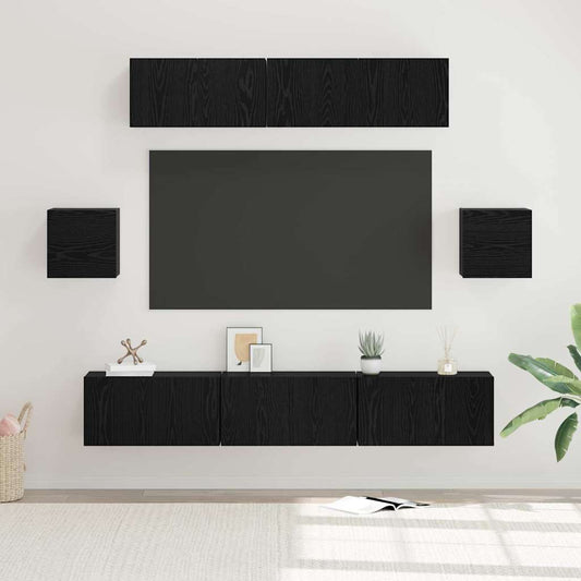 TV Cabinet Set 7 pcs Black oak 80 x 30 x 30 cm Engineered wood