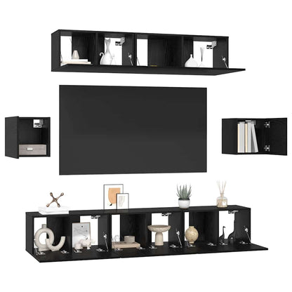 TV Cabinet Set 7 pcs Black oak 80 x 30 x 30 cm Engineered wood