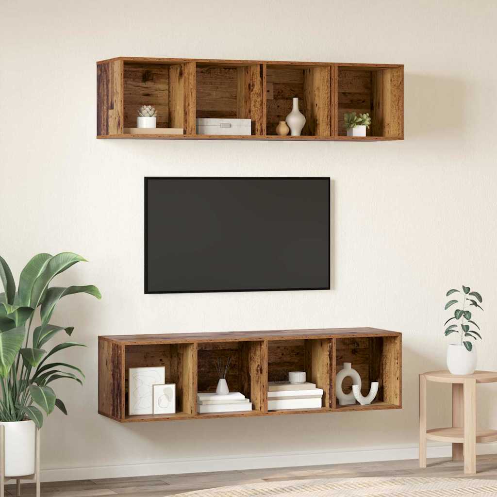TV Cabinet Set Wall-mounted 3 pcs Old Wood Engineered Wood