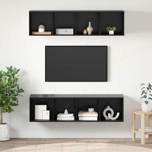 TV Cabinet Set Wall-mounted 3 pcs Black Oak Engineered Wood