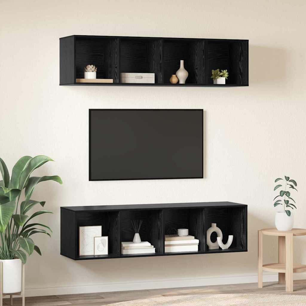 TV Cabinet Set Wall-mounted 3 pcs Black Oak Engineered Wood