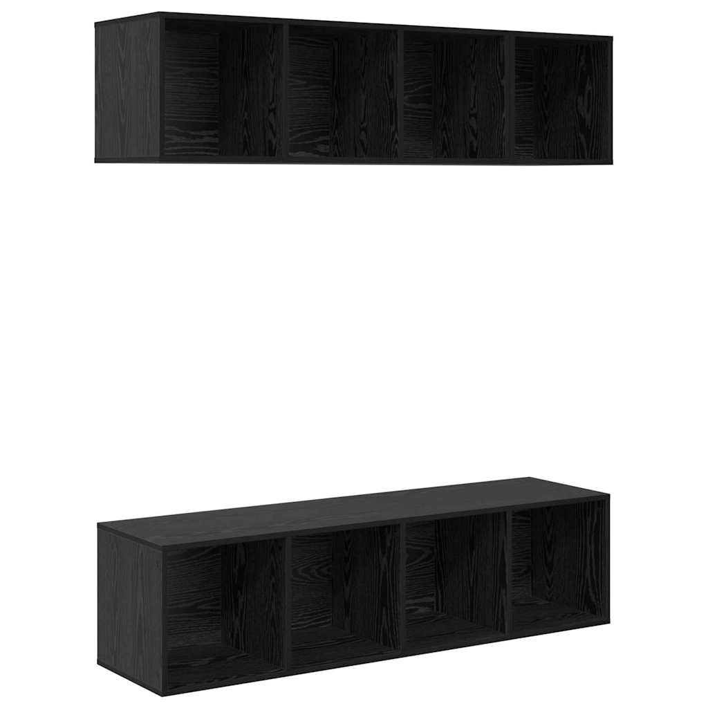 TV Cabinet Set Wall-mounted 3 pcs Black Oak Engineered Wood