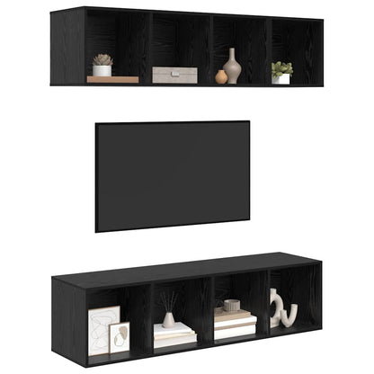 TV Cabinet Set Wall-mounted 3 pcs Black Oak Engineered Wood