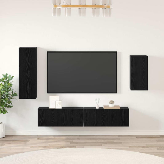 TV Cabinet Set Wall-mounted 4 pcs Black oak Engineered wood