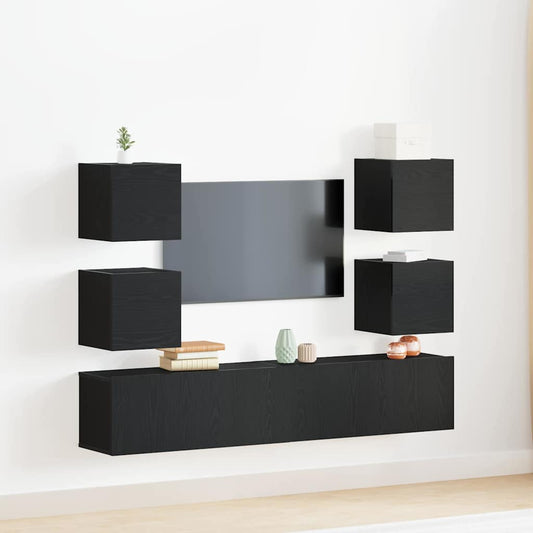 TV Cabinet 6 pcs Black 160 x 30 x 30 cm Engineered wood