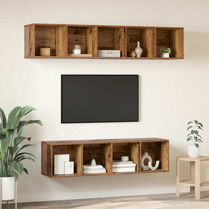 TV Cabinet Set Wall-mounted 4 pcs Old Wood Engineered Wood