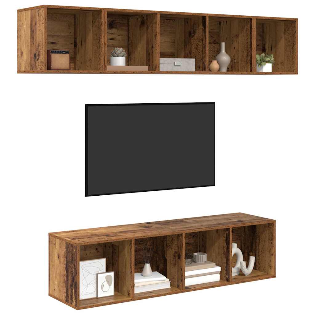 TV Cabinet Set Wall-mounted 4 pcs Old Wood Engineered Wood