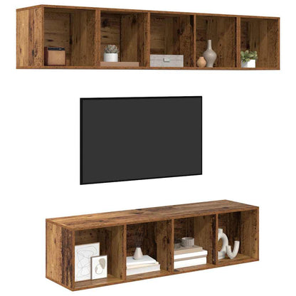 TV Cabinet Set Wall-mounted 4 pcs Old Wood Engineered Wood