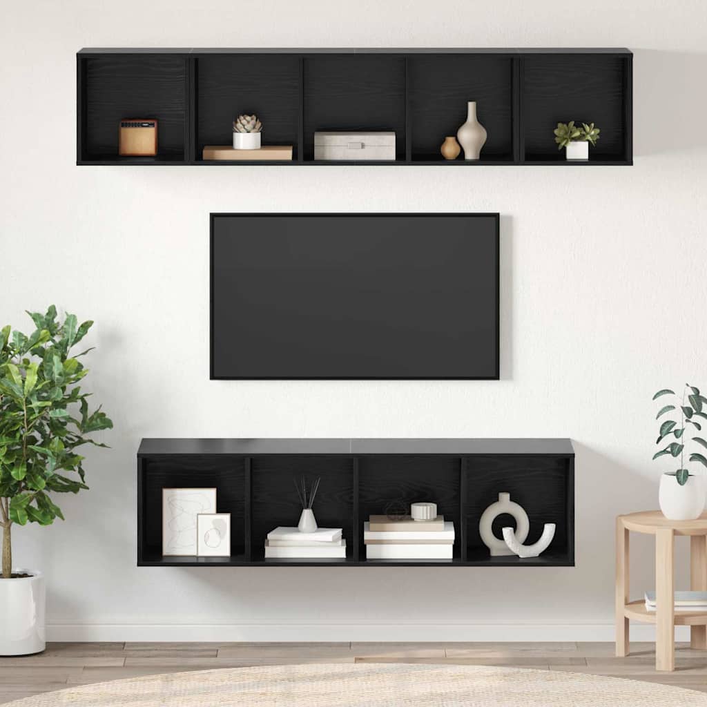TV Cabinet Set Wall-mounted 4 pcs Black Oak Engineered Wood