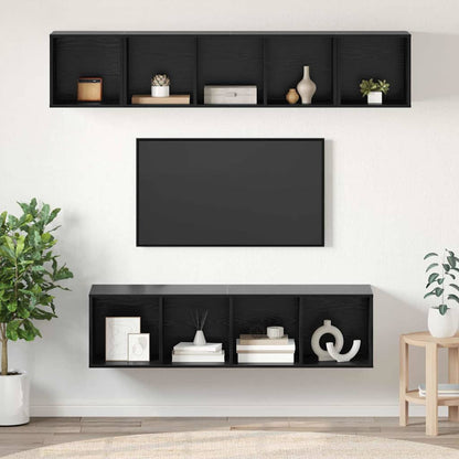TV Cabinet Set Wall-mounted 4 pcs Black Oak Engineered Wood