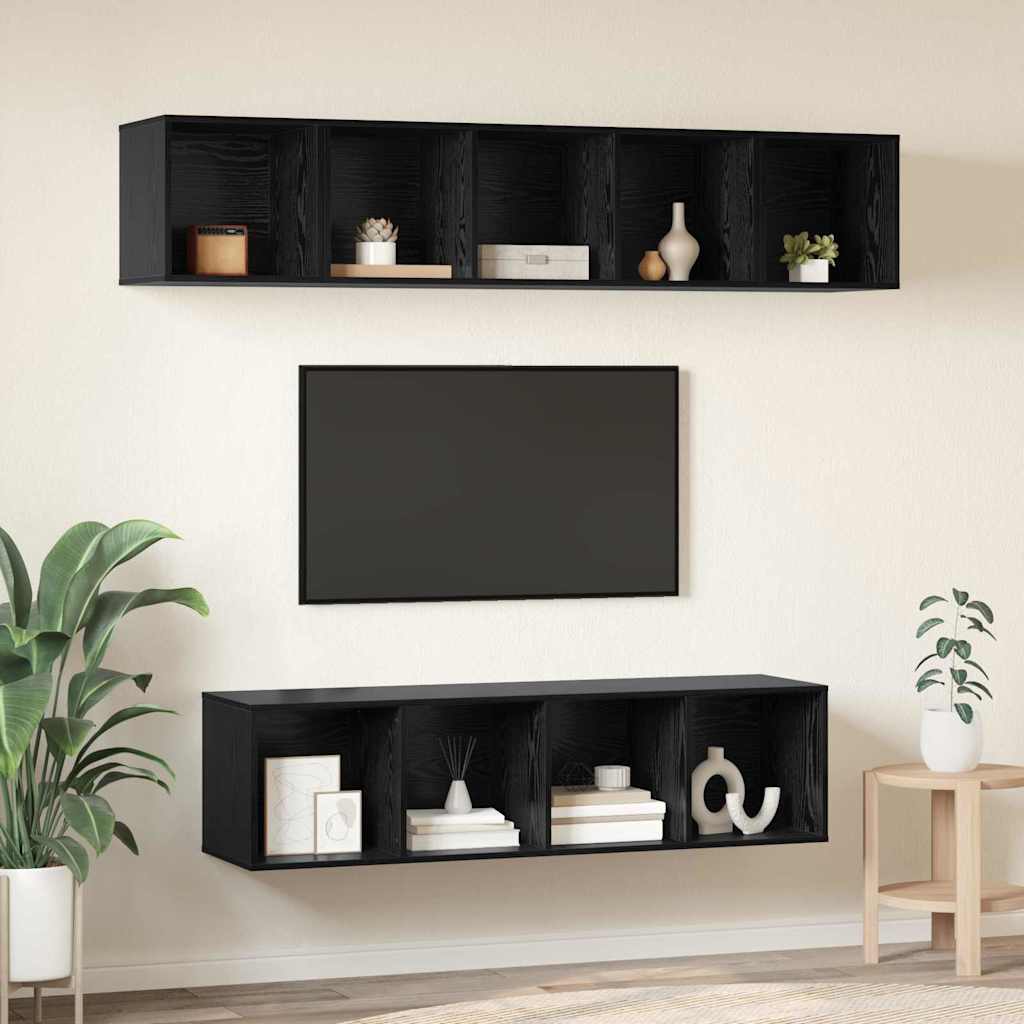 TV Cabinet Set Wall-mounted 4 pcs Black Oak Engineered Wood