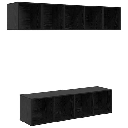 TV Cabinet Set Wall-mounted 4 pcs Black Oak Engineered Wood