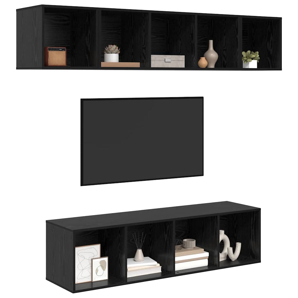 TV Cabinet Set Wall-mounted 4 pcs Black Oak Engineered Wood