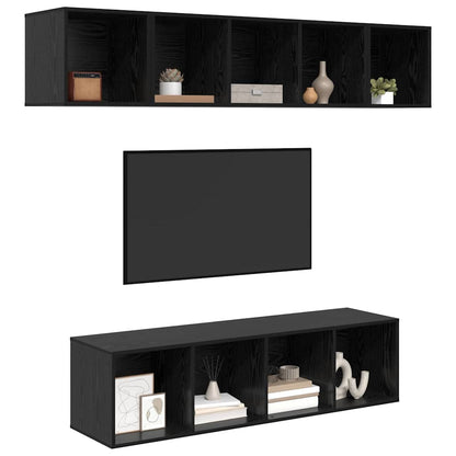 TV Cabinet Set Wall-mounted 4 pcs Black Oak Engineered Wood