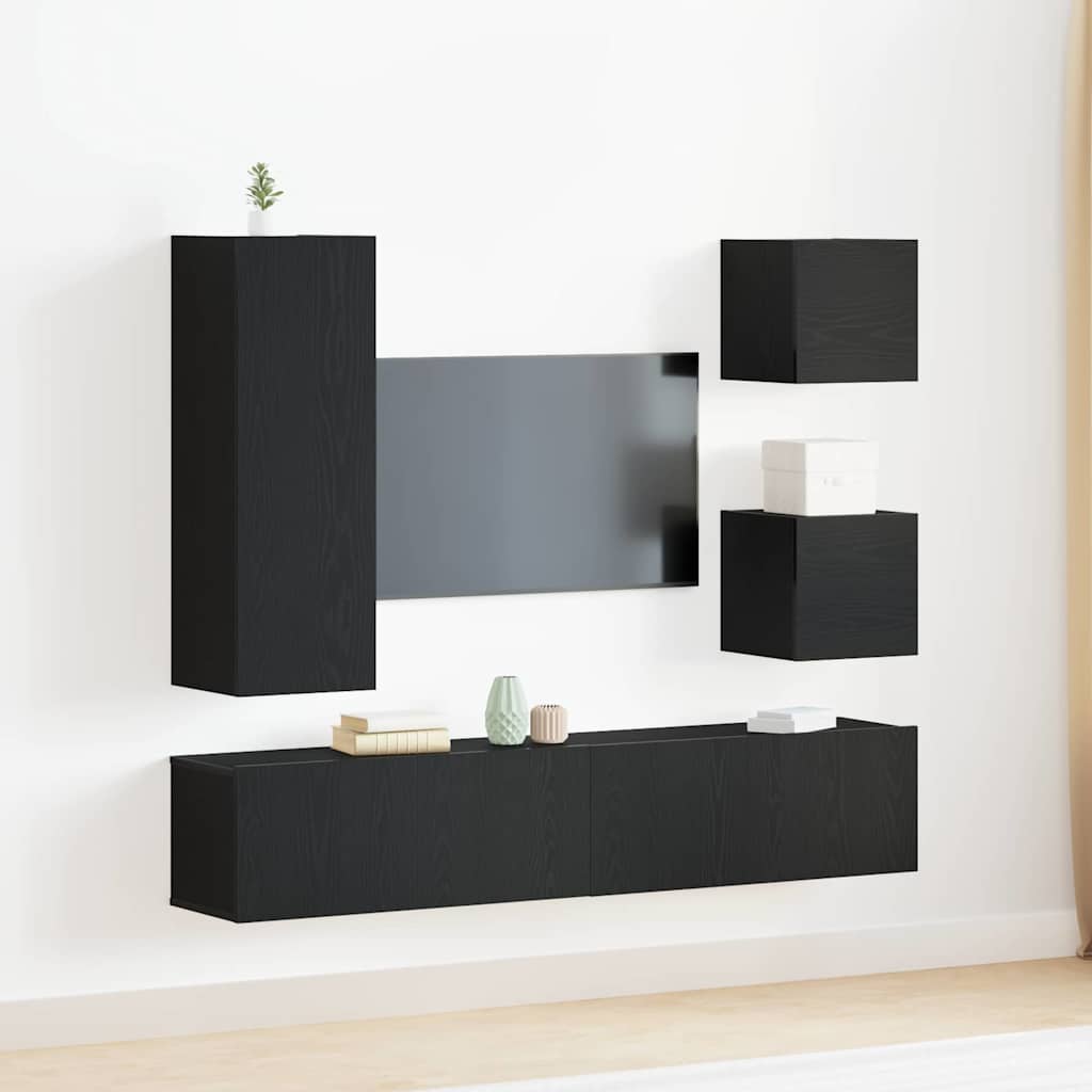 TV Cabinet Set Wall-mounted 6 pcs Black oak 160 x 30 x 30.5 cm