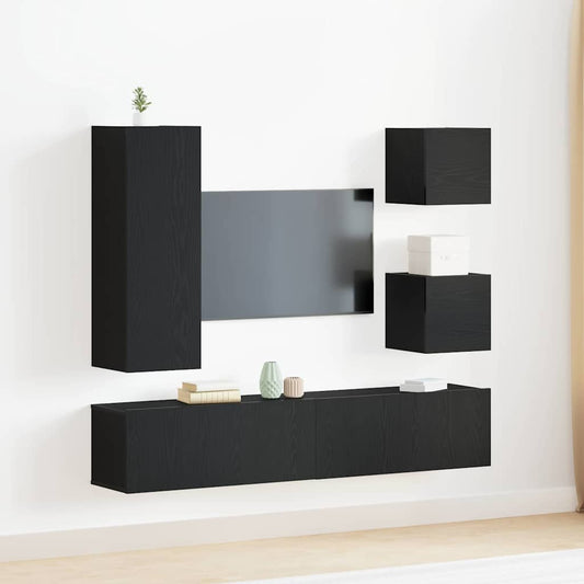 TV Cabinet Set Wall-mounted 6 pcs Black oak 160 x 30 x 30.5 cm