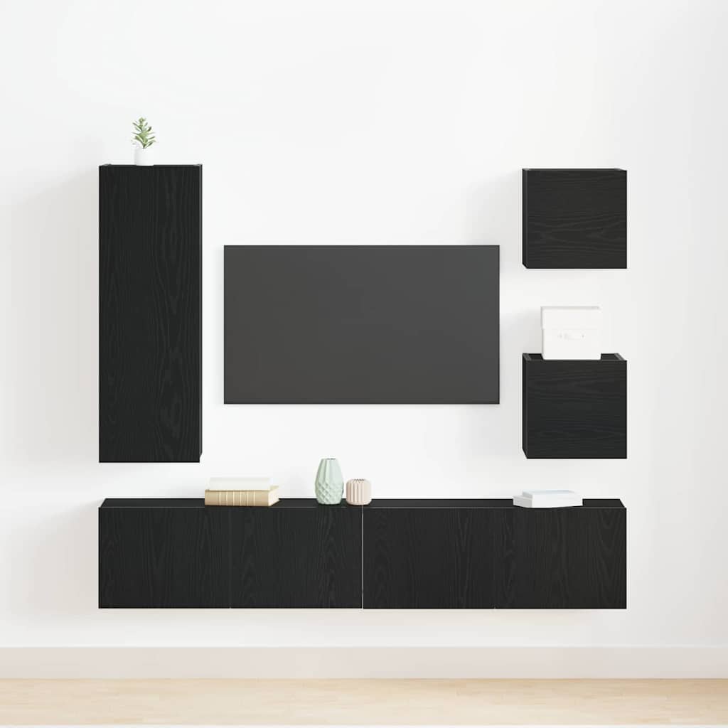 TV Cabinet Set Wall-mounted 6 pcs Black oak 160 x 30 x 30.5 cm