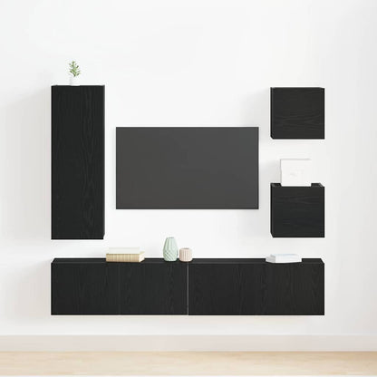 TV Cabinet Set Wall-mounted 6 pcs Black oak 160 x 30 x 30.5 cm