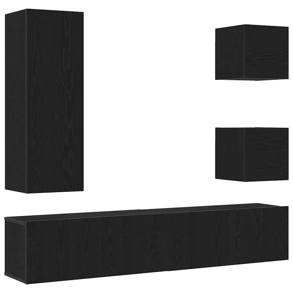 TV Cabinet Set Wall-mounted 6 pcs Black oak 160 x 30 x 30.5 cm
