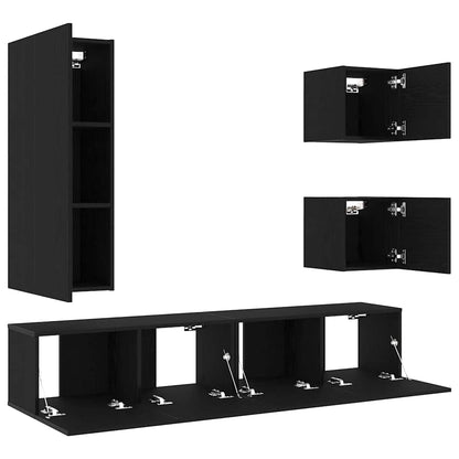 TV Cabinet Set Wall-mounted 6 pcs Black oak 160 x 30 x 30.5 cm