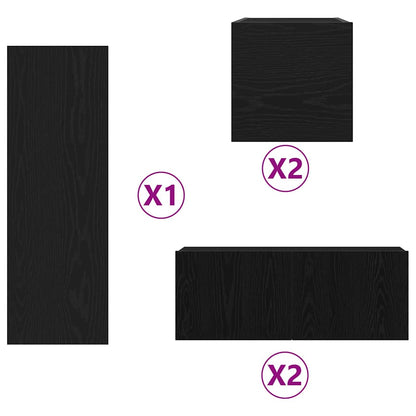 TV Cabinet Set Wall-mounted 6 pcs Black oak 160 x 30 x 30.5 cm