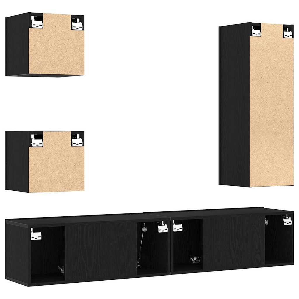TV Cabinet Set Wall-mounted 6 pcs Black oak 160 x 30 x 30.5 cm