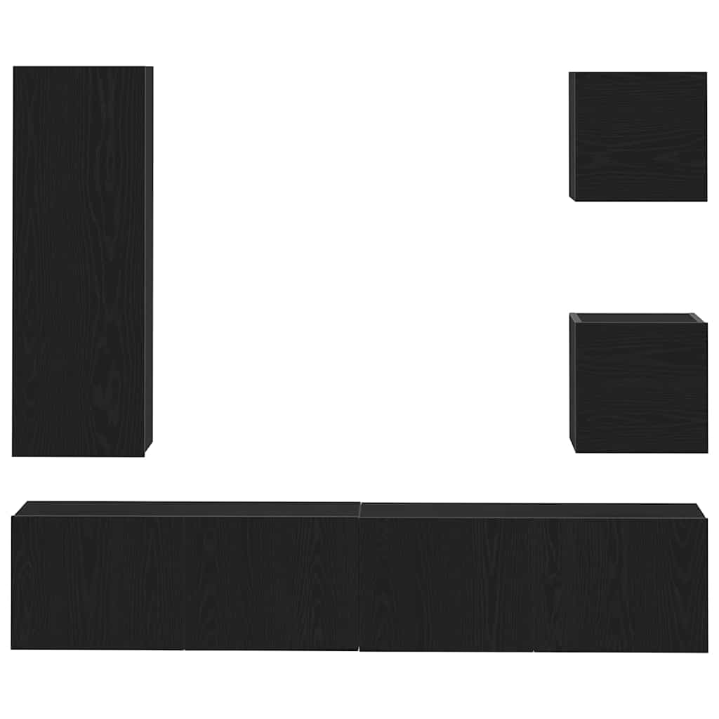 TV Cabinet Set Wall-mounted 6 pcs Black oak 160 x 30 x 30.5 cm