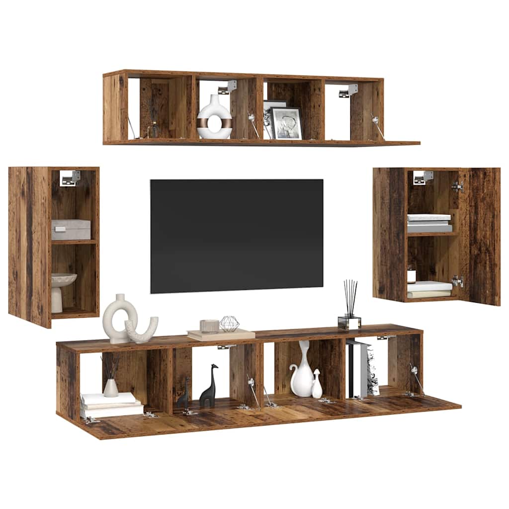 TV Cabinet Set 6 pcs Old wood 80 x 30 x 30 cm Engineered wood