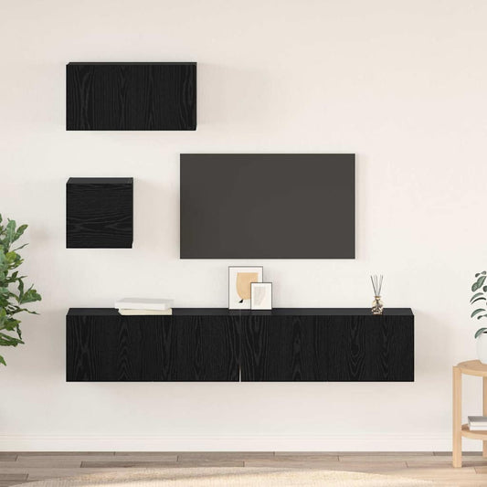 TV Cabinet Set 4 pcs Black oak 80 x 30 x 30 cm Engineered wood