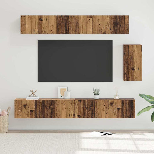 TV Cabinet Set 6 pcs Old wood 100 x 30 x 30 cm Engineered wood