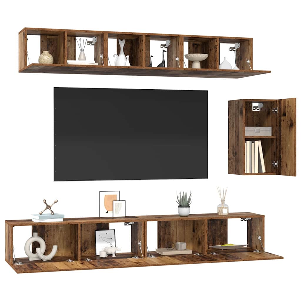 TV Cabinet Set 6 pcs Old wood 100 x 30 x 30 cm Engineered wood