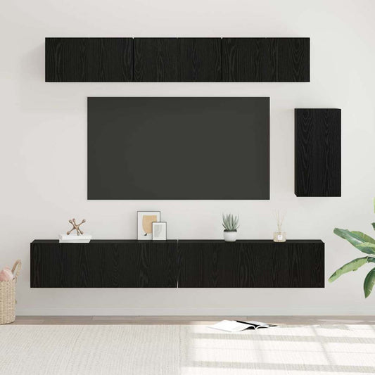 TV Cabinet Set 6 pcs Black oak 100 x 30 x 30 cm Engineered wood