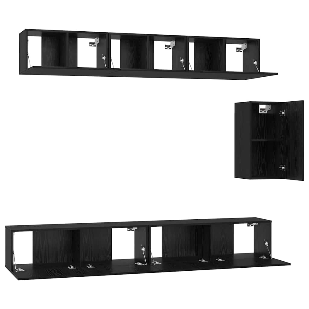 TV Cabinet Set 6 pcs Black oak 100 x 30 x 30 cm Engineered wood