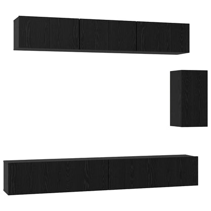 TV Cabinet Set 6 pcs Black oak 100 x 30 x 30 cm Engineered wood