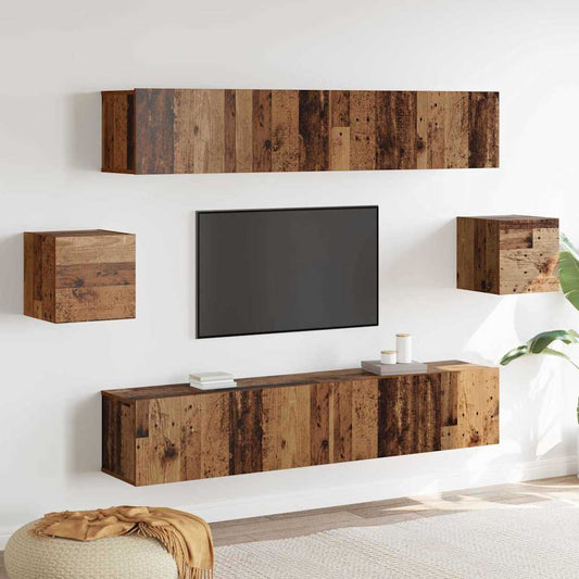 TV Cabinet Set Wall-mounted 6 pcs Old wood 80 x 30 x 30 cm Wood