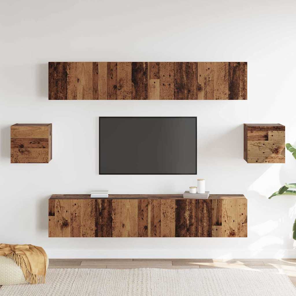 TV Cabinet Set Wall-mounted 6 pcs Old wood 80 x 30 x 30 cm Wood