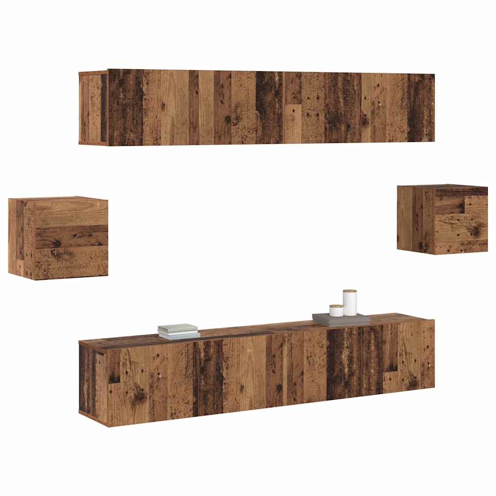 TV Cabinet Set Wall-mounted 6 pcs Old wood 80 x 30 x 30 cm Wood