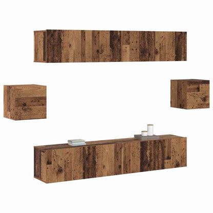 TV Cabinet Set Wall-mounted 6 pcs Old wood 80 x 30 x 30 cm Wood