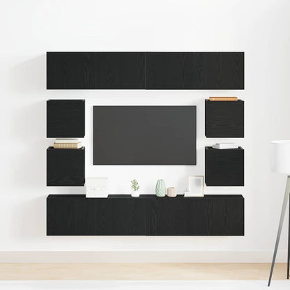 6 Piece TV Cabinet Set, Wall-Mounted Black Oak Engineered Wood