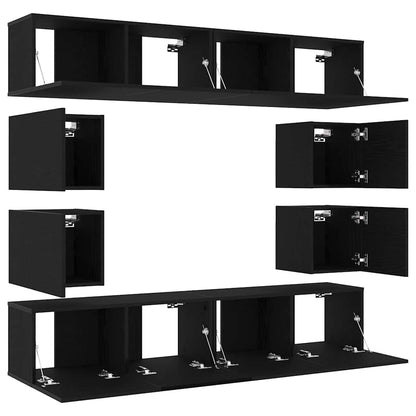 6 Piece TV Cabinet Set, Wall-Mounted Black Oak Engineered Wood