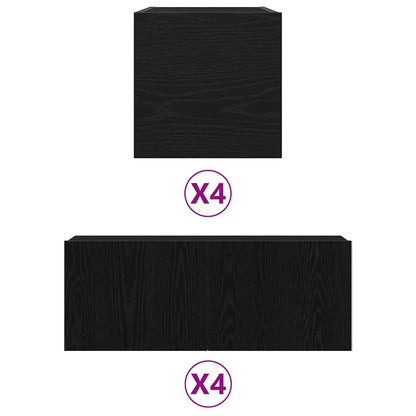 6 Piece TV Cabinet Set, Wall-Mounted Black Oak Engineered Wood